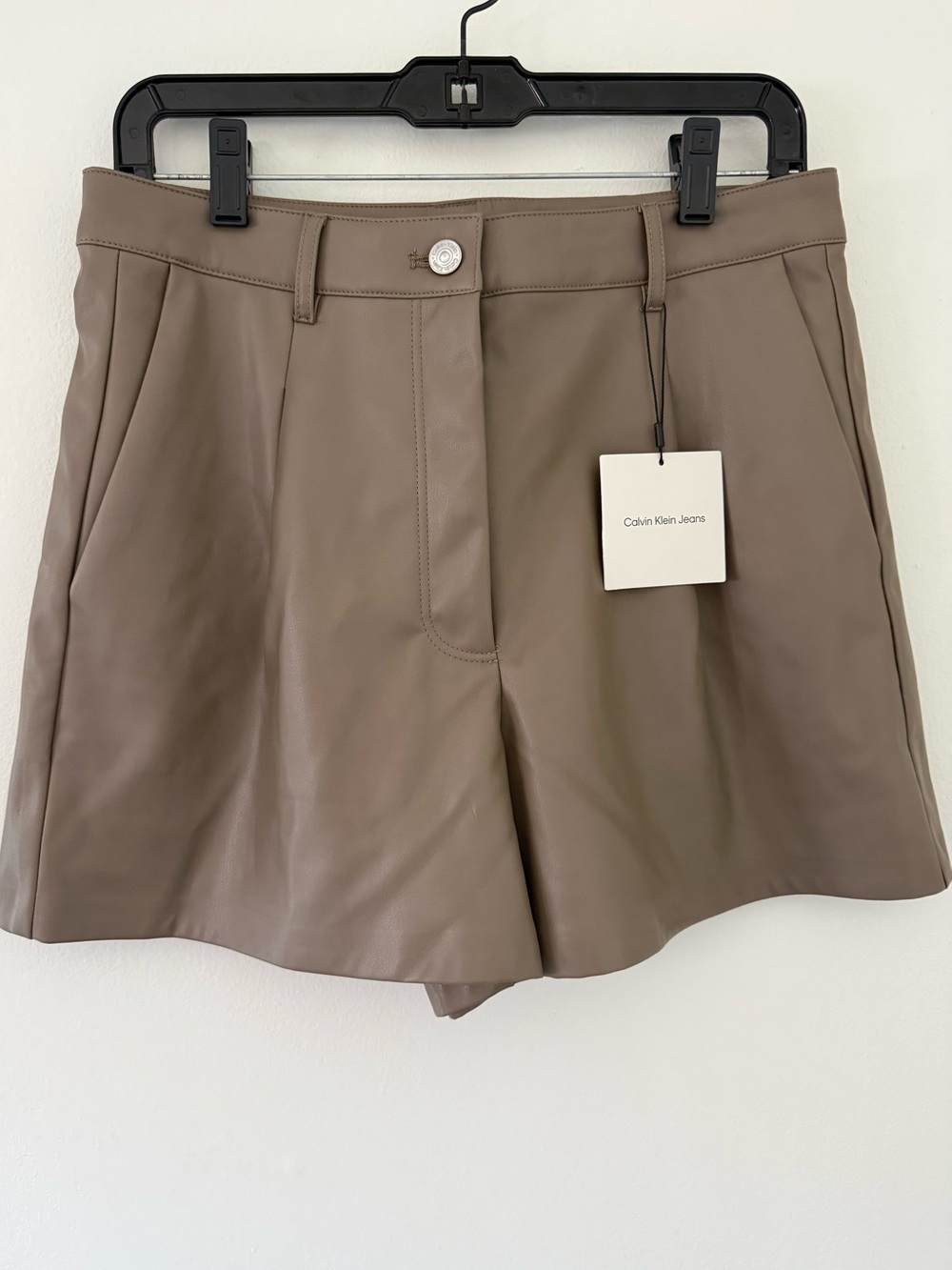 Calvin Klein Faux Leather Shorts Taupe Size 8  NWT